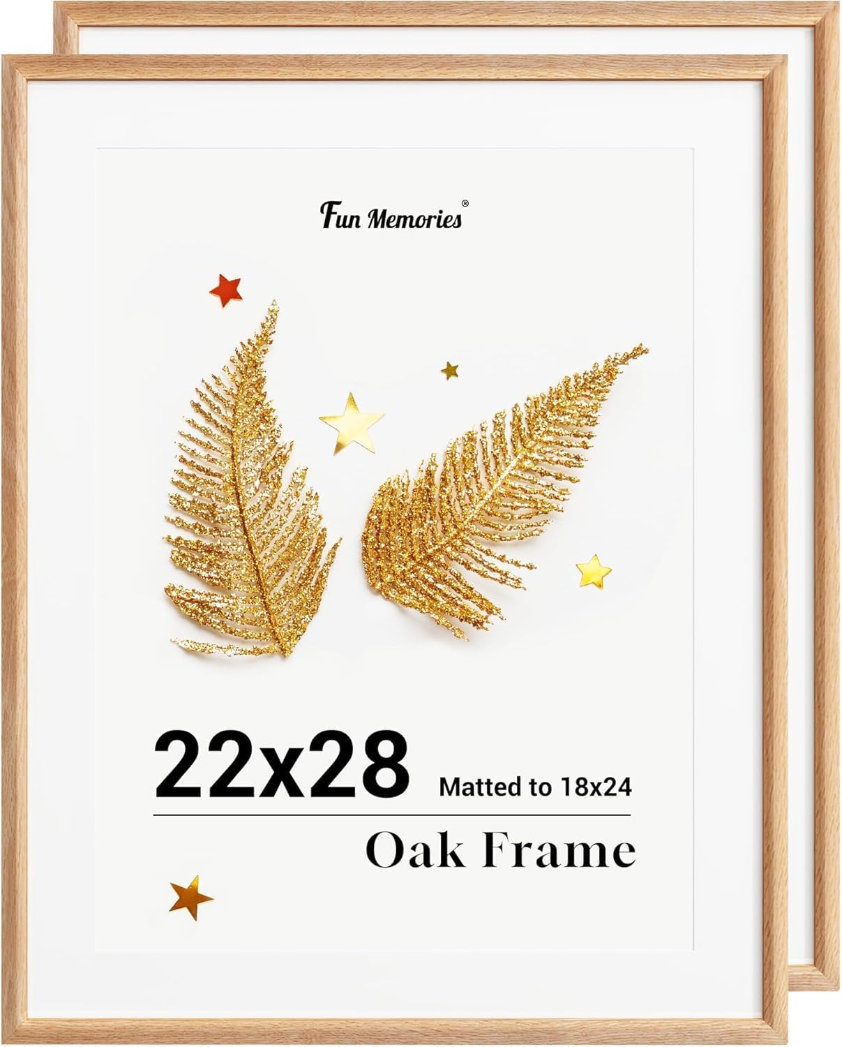 Fun Memories 22x28 Picture Frame, Solid Oak Wood Frame for Wall, 22x28 Matted frame for 18x24, Natural Oak Wood Frame for Home Decor, Set of 2