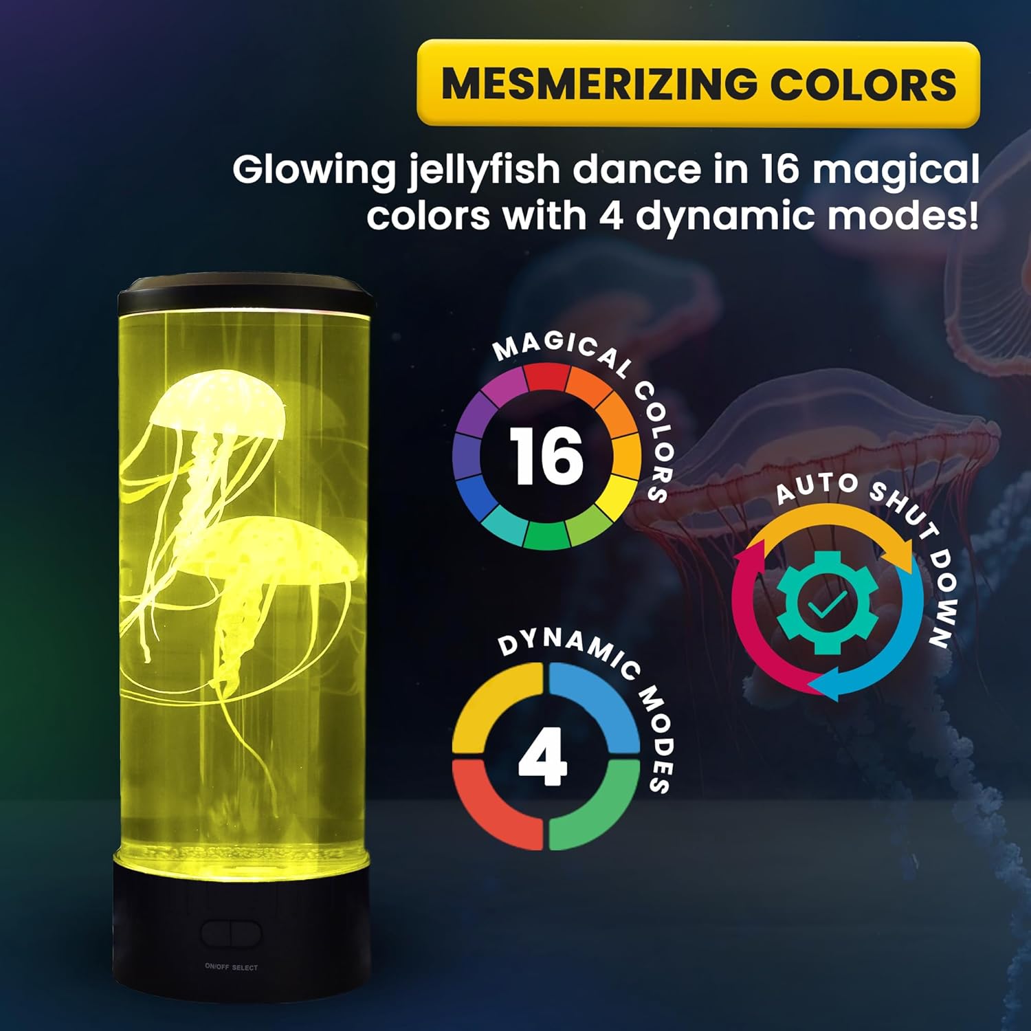 Brewish Jellyfish Lamp, 16 Color Changing Options, 4 Modes Lifelike Jellyfish Aquarium, Auto Shutdown, Remote Control Electric Jellyfish LED Night Light, Cool Lamps for Home Decor & Men, Women, & Kids