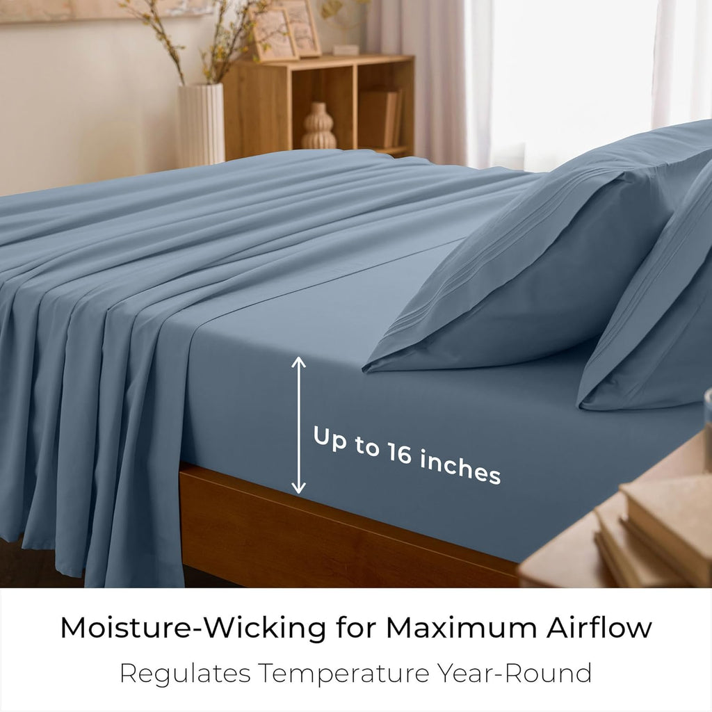 Mellanni Full Sheets Set - 4 PC Iconic Collection Bedding - Hotel Luxury, Extra Soft, Cooling Bed Sheets - Wrinkle, Fade, Stain Resistant (Full, Blue Hydrangea)
