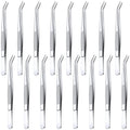 Honoson 16 Pcs Stainless Steel Tweezers for Crafting with Curved Serrated Tip Multipurpose Forceps Sewing Machine Tweezers Bulk (Silver)