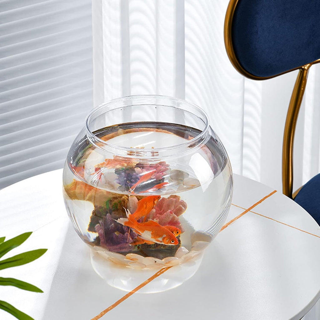 Balacoo Fish Bowl Plastic Transparent Round Fish Tank Desktop Small Aquarium Clear Bubble Bowl Goldfish Turtle Tank Hydroponic Planter Container