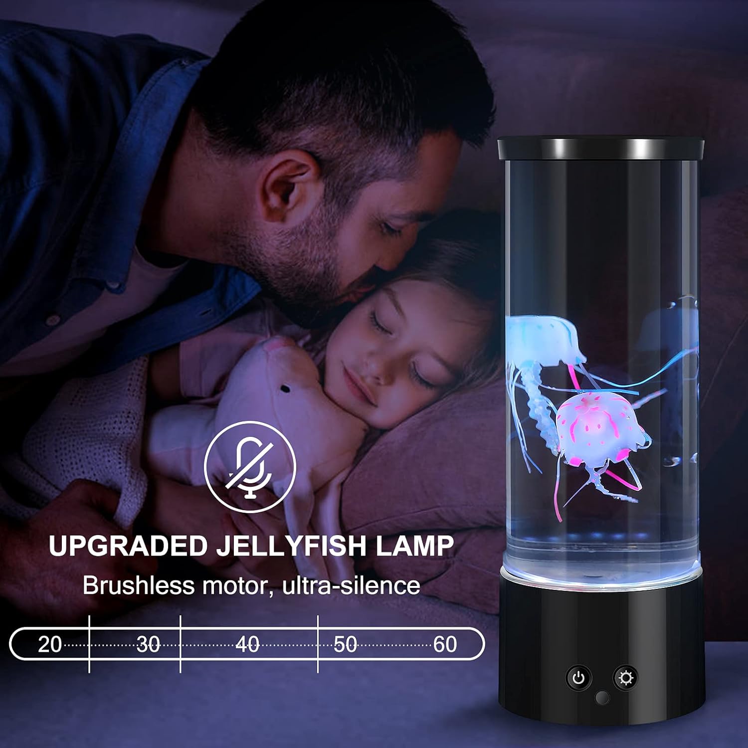PEN&H Jellyfish Lamp,LED Jelly Fish Tank Lights,Sleep Aid Night Light -7 Color Changing LED Jellyfish Aquarium Mood Lamp for Home Office Desktop Decoration