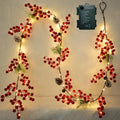 6.56FT Christmas Garland Decorations Red Berry Garlands with Lights 96 Fairy LED Lights Lighted Pine Garland for Mantle Fireplace Table Stairs Railing Xmas Tree Indoor Outdoor Winter Holiday Decor