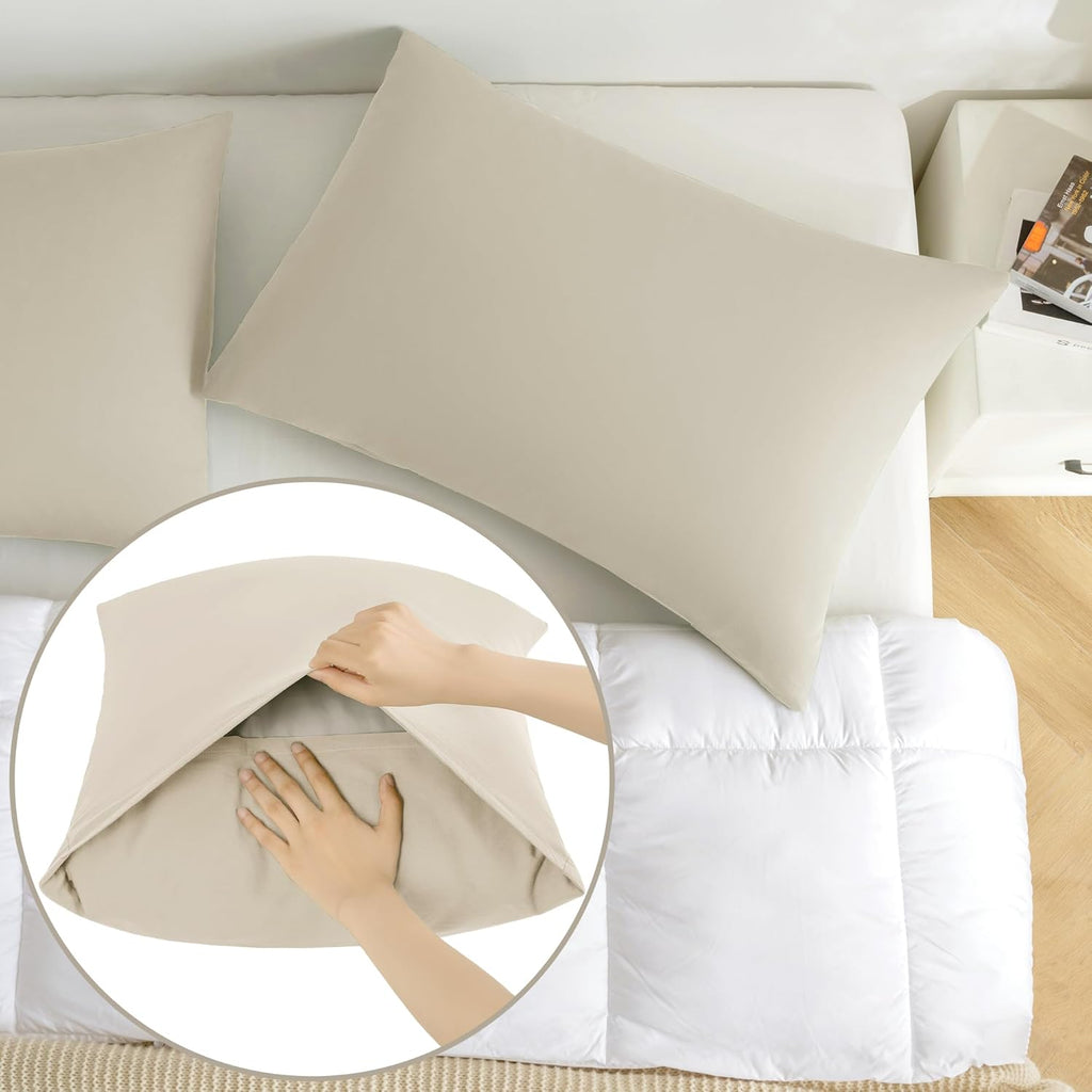 JELLYMONI Pillowcases King Set of 2 Cotton Envelope Pillow Covers Light Khaki 20×36in Bed Pillow Cases 100% Washed Cotton Soft Breathable (Pillows are not Included)
