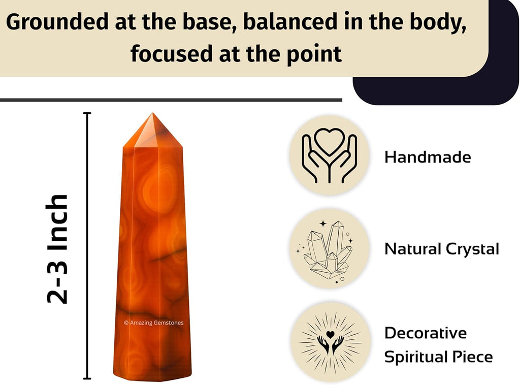 Amazing Gemstone Carnelian Crystal Towers ~ Natural Healing Crystal Point Obelisk for Reiki Healing and Crystal Grid (2" to 3" INCH)
