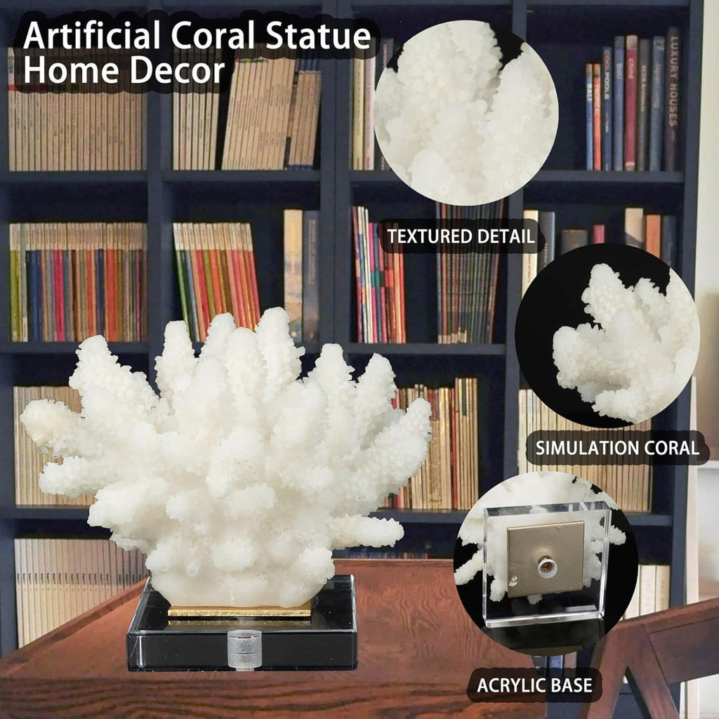 Faux Coral Decor - Resin Coral Home Decor with Acrylic Base - White