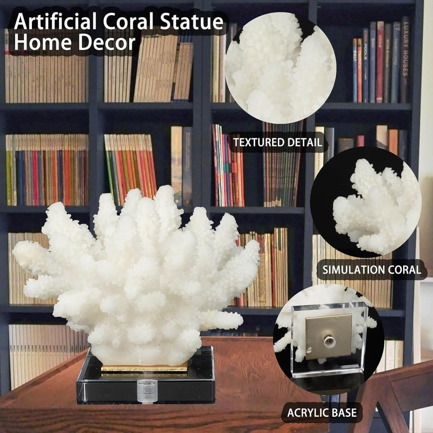 Faux Coral Decor - Resin Coral Home Decor with Acrylic Base - White