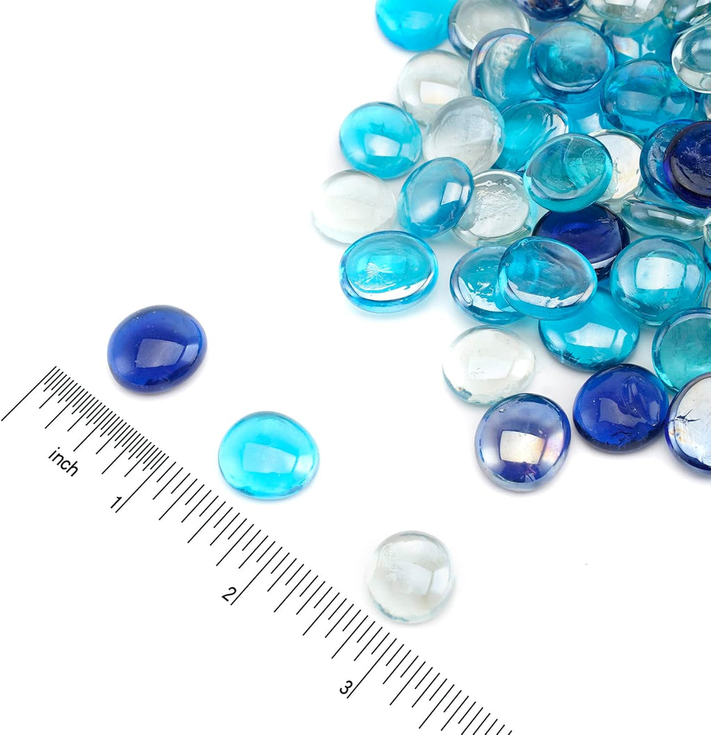 Skyflame 10-Pound Blended Fire Glass Beads for Fire Pit Fireplace Landscaping, 1/2-Inch Cobalt Blue, Crystal Ice, Caribbean Blue Luster