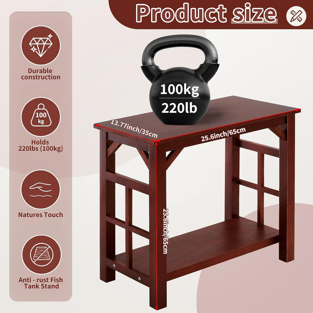 10-20 Gallon Solid Wood Fish Tank Stand Heavy Duty Aquarium Terrarium Stand for Home Office Fish Tank Shelf Table, Cherry, 25.5 x 14 x 24.4 Inch