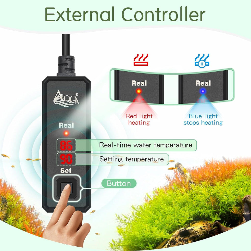 AQQA Fish Tank Heater,Aquarium Heater 50W 150W 250W 400W 500W 800W for 3-220 Gal,Set Temperature 59℉-93℉ Temperature Accuracy,Out of Water or High Temperature Automatic Power Off (25W)