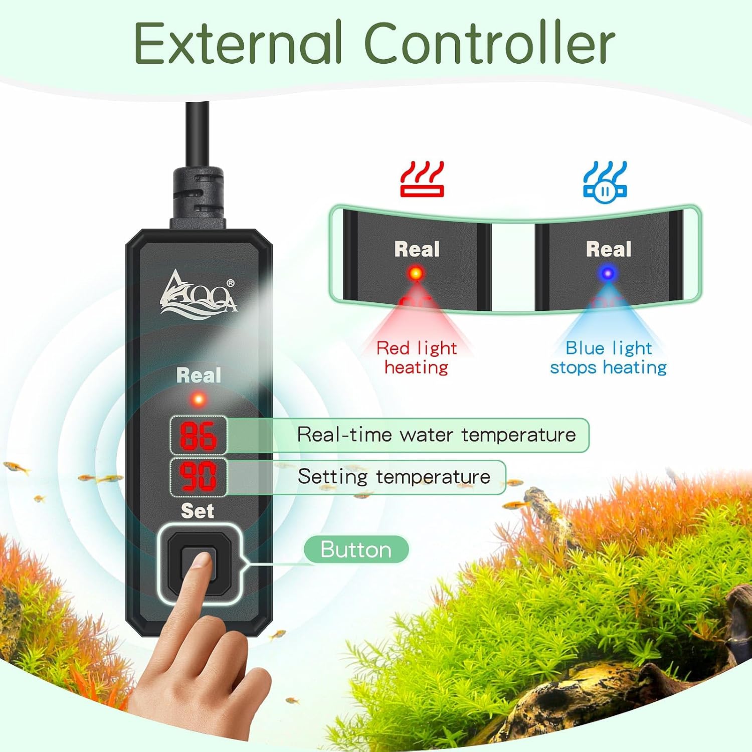 AQQA Fish Tank Heater,Aquarium Heater 50W 150W 250W 400W 500W 800W for 3-220 Gal,Set Temperature 59℉-93℉ Temperature Accuracy,Out of Water or High Temperature Automatic Power Off (25W)