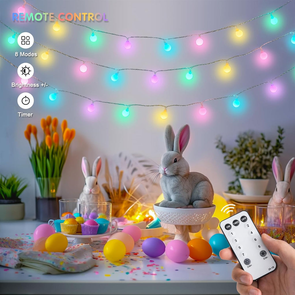 JMEXSUSS 100 LED Connectable Globe String Lights Indoor, 33ft Multicolor Fairy Lights Plug in with Remote, 8 Modes Pastel Lights for Easter Bedroom Tree Room Party Decoration