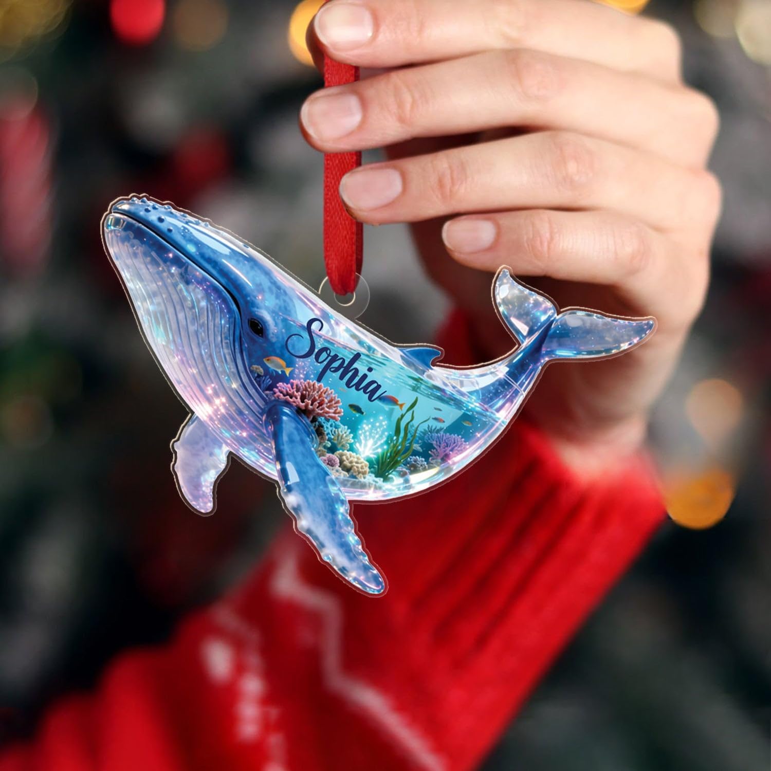 Personalized Whale Shaped Acrylic Ornament, Whale Sea Animal Christmas Ornament 2025, Marine Life Keepsake Gift for Marine Biologist Sea Animal Lover, Custom Name Whales Lover Ornaments