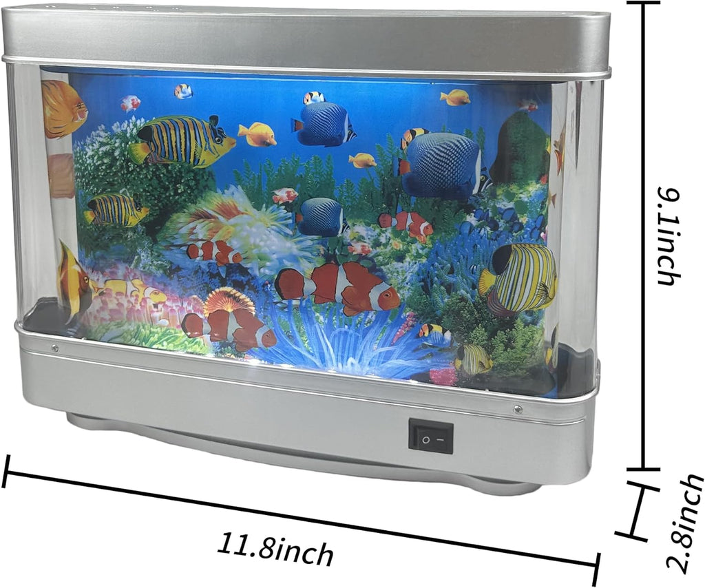 Fake Motion Fish Tank Mini Aquarium, Artificial Tropical Decorative Lamp Night Light with Moving Fish, Gift for Kids(US Plug)