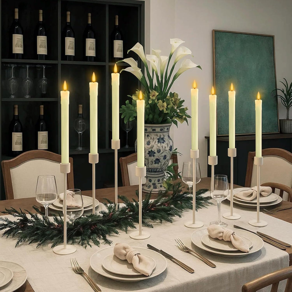 Homemory 6 PCS Real Wax Flameless Taper Candles with Remote, Flickering LED Candlesticks with Timer Dimmer, Fake Candles for Xmas Wedding Celebration Decor, Ivory, 9.6 Inches