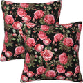 Pink Roses Floral Throw Pillow Covers Set of 2 Ultra-Soft All-Season Shams with Hidden Zipper,Durable for Sofa Bed Car Decor & Gift 18x18IN