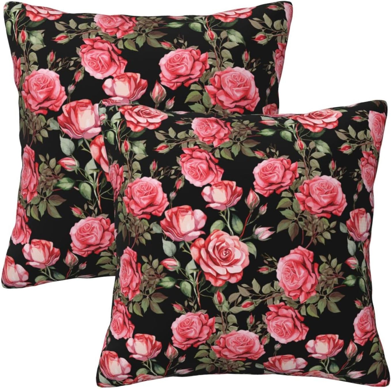 Pink Roses Floral Throw Pillow Covers Set of 2 Ultra-Soft All-Season Shams with Hidden Zipper,Durable for Sofa Bed Car Decor & Gift 18x18IN