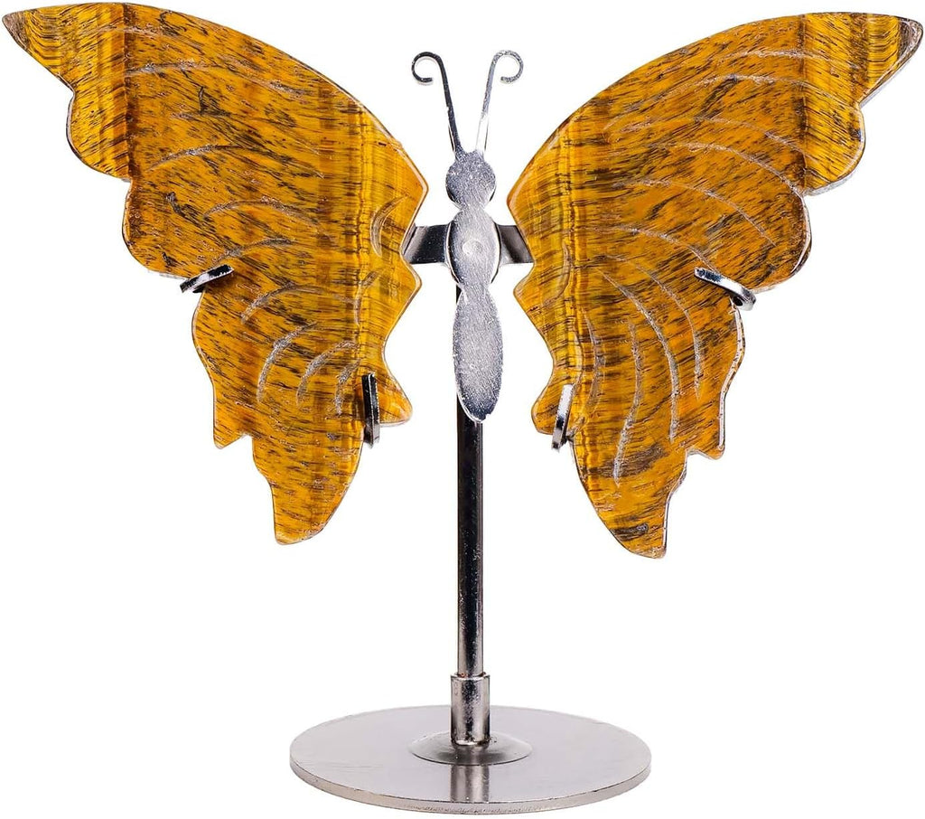 Apengshi Crystal Statues Butterfly Ornament, Amethyst Agate Wings, Home Office Tabletop Decor (Tiger)
