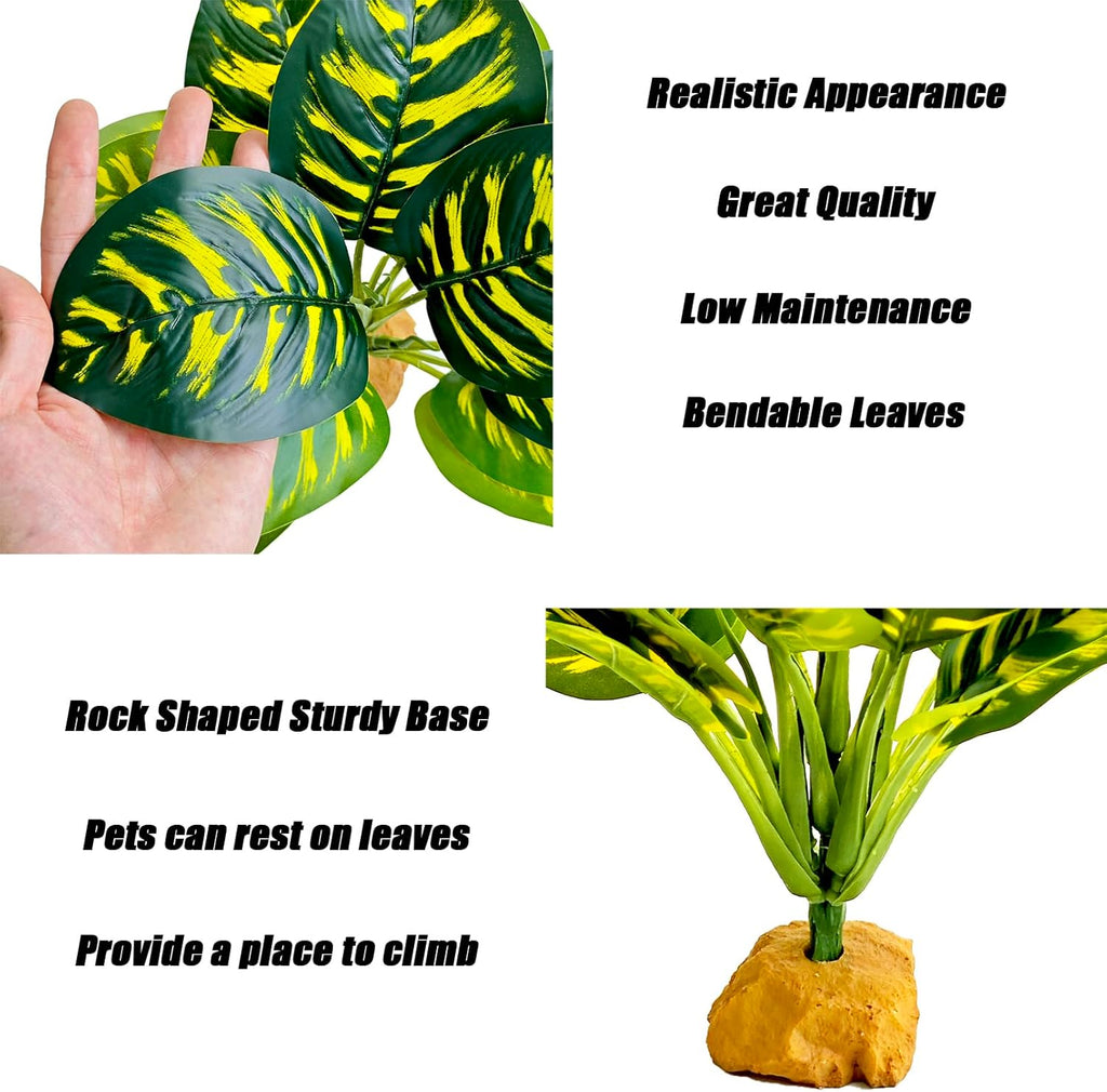 Woyrise Reptile Artificial Plants for Terrarium Decor, Amphibian Habitat Decorations Bearded Dragon Tank Accessories fit Crested Gecko Leopard Lizard Chameleon Ball Python Snake Frog - Prayer Peacock