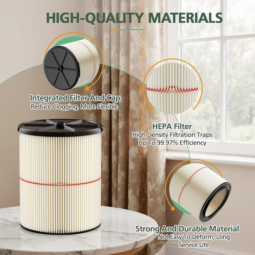2Pack Replacement Filter For Craftsman ‎CMXEVBE17595 6.5 Peak HP 16 Gallon Wet Dry Vac, Fit for 16 Gallon Heavy-Duty Shop Vacuums