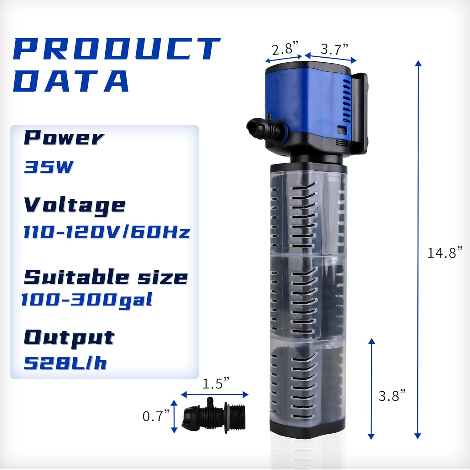COOSPIDER Aquarium Filter Pond Filter for 100-300 Gallon, 660GPH Powerful Filtration Pump, Submersible Canister Filters for Fish Tank, Turtle Tank, Cold Plunge, Ice Bath Tub, Wavemaker, Oxygen Supply