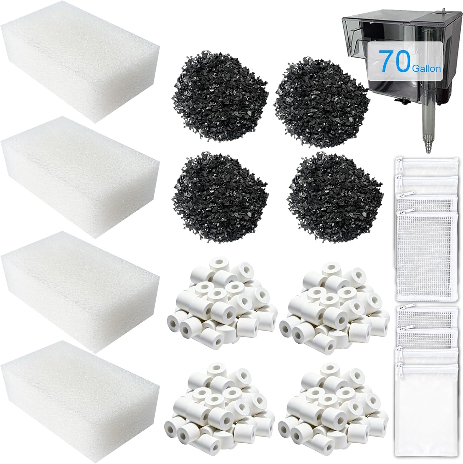 12 Pack Aquarium Maintenance Media Kits Compatible with AquaClear 70 Power Filter. Fish Tank Filter for 40 to 70-Gallon Aquariums Waterfall Filter