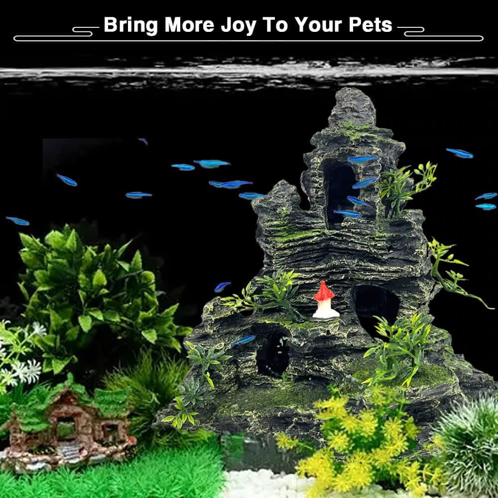 Aquarium Decorations Large and Tall Large Aquarium Decoration for Fish Tank Decorations Fish Tank Ornaments Mountain View Stone Ornament Tree Rock Cave Artificial Fishtank Ornament