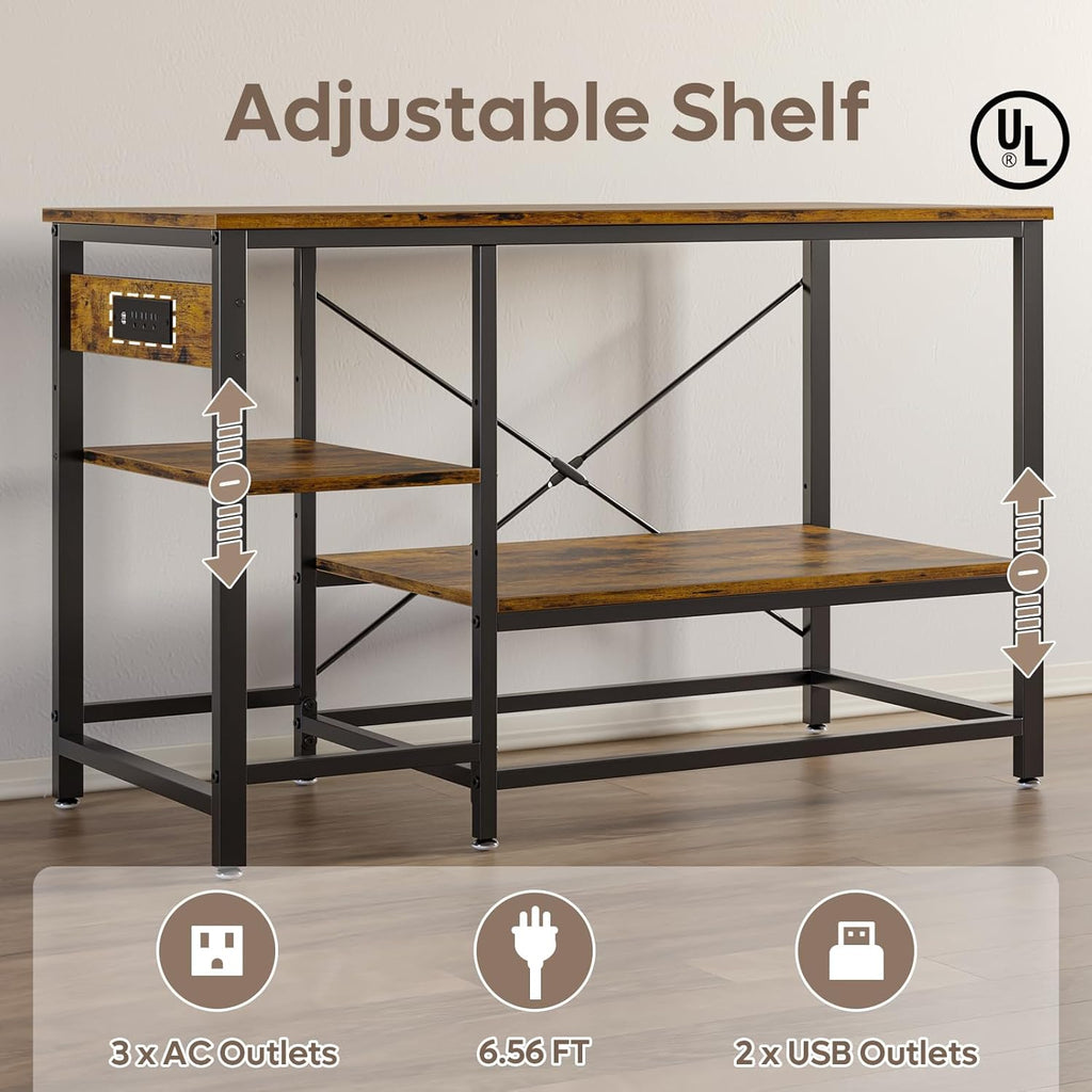 Bestier 55 Gallon Fish Tank Stand with Power Outlet, 49x13 Metal Aquarium Stand with Filter Storage, 6-Leg Long Reptile Tank Stand with 3-Tier Adjustable Storage Shelves, 700LBS Capacity