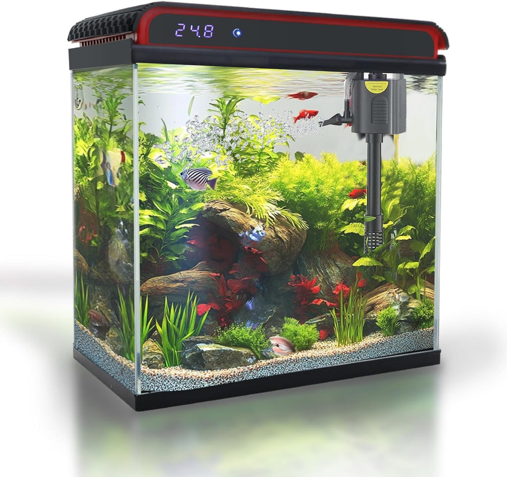 Glass 20 Gallon Fish Tank Aquarium - Smart Self-Cleaning Starter Kit with 3-Color LED Light, Ultra Quiet Pump & Filter, Temperature Monitoring for Betta Fish and Shrimp