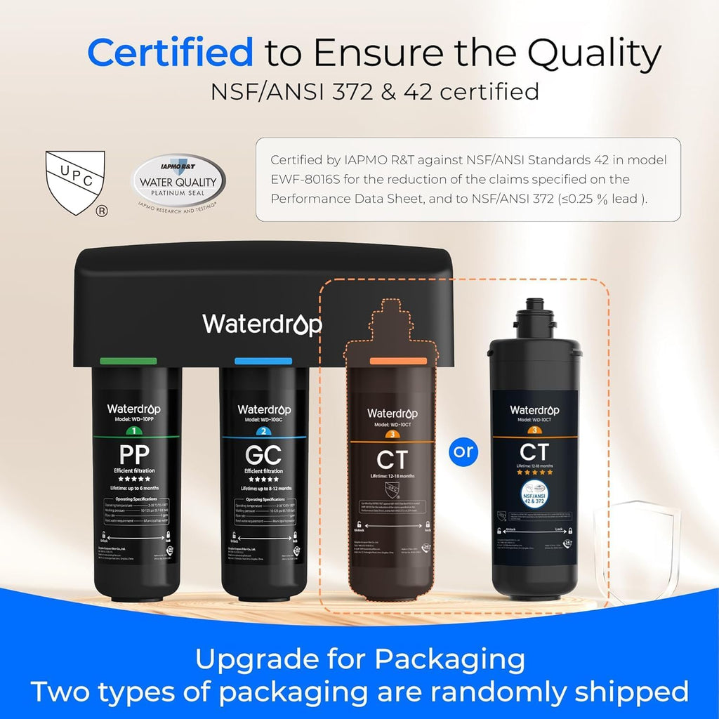 Waterdrop TSA 8 Layer Under Sink Water Filter System, Under Sink Water Filtration System, Reduces PFAS, PFOA/PFOS, Fluoride, Chlorine, Bad Taste & Odor, NSF/ANSI 42 Certified Element, USA Tech