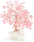Gemstone Crystal Tree of Life,Natural Rose Quartz Clear Quartz Cluster Base,Healing Crystal Positive Energy Bonsai Feng Shui Money Tree Home Decor for Luck and Wealth 5.5"-6.3"