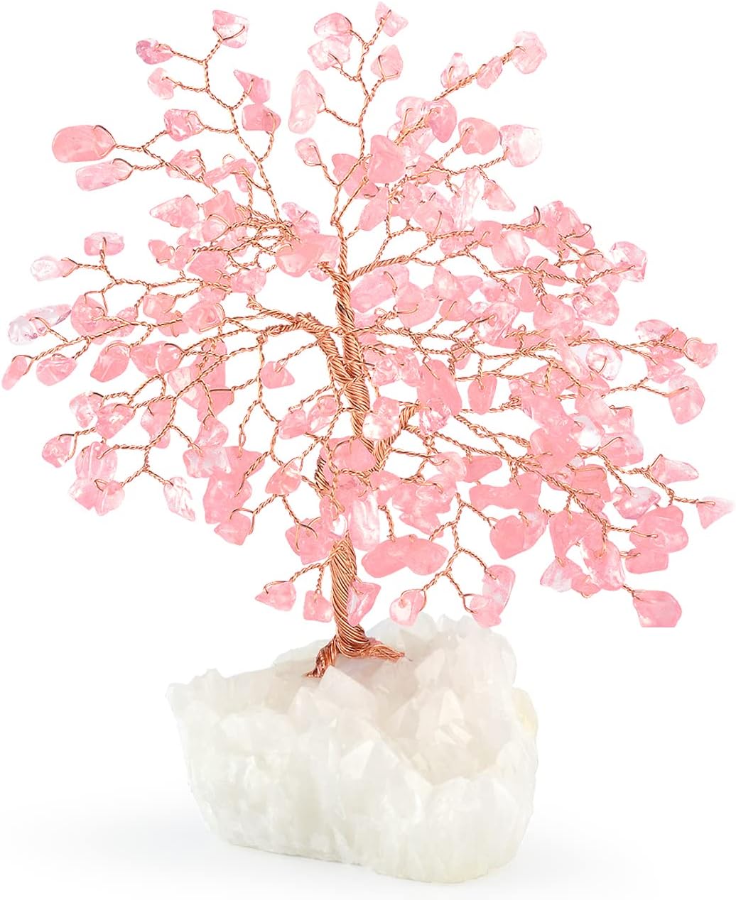 Gemstone Crystal Tree of Life,Natural Rose Quartz Clear Quartz Cluster Base,Healing Crystal Positive Energy Bonsai Feng Shui Money Tree Home Decor for Luck and Wealth 5.5"-6.3"