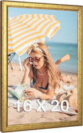 16x20 Wood Frame Gold, Ornate Natural 20x16in Picture Poster Frame, Modern Golden 16 x 20inch Gallery Wall Photo Frame with HD Plexiglass, Horizontal Vertical Wall Mounting Display 1pcs