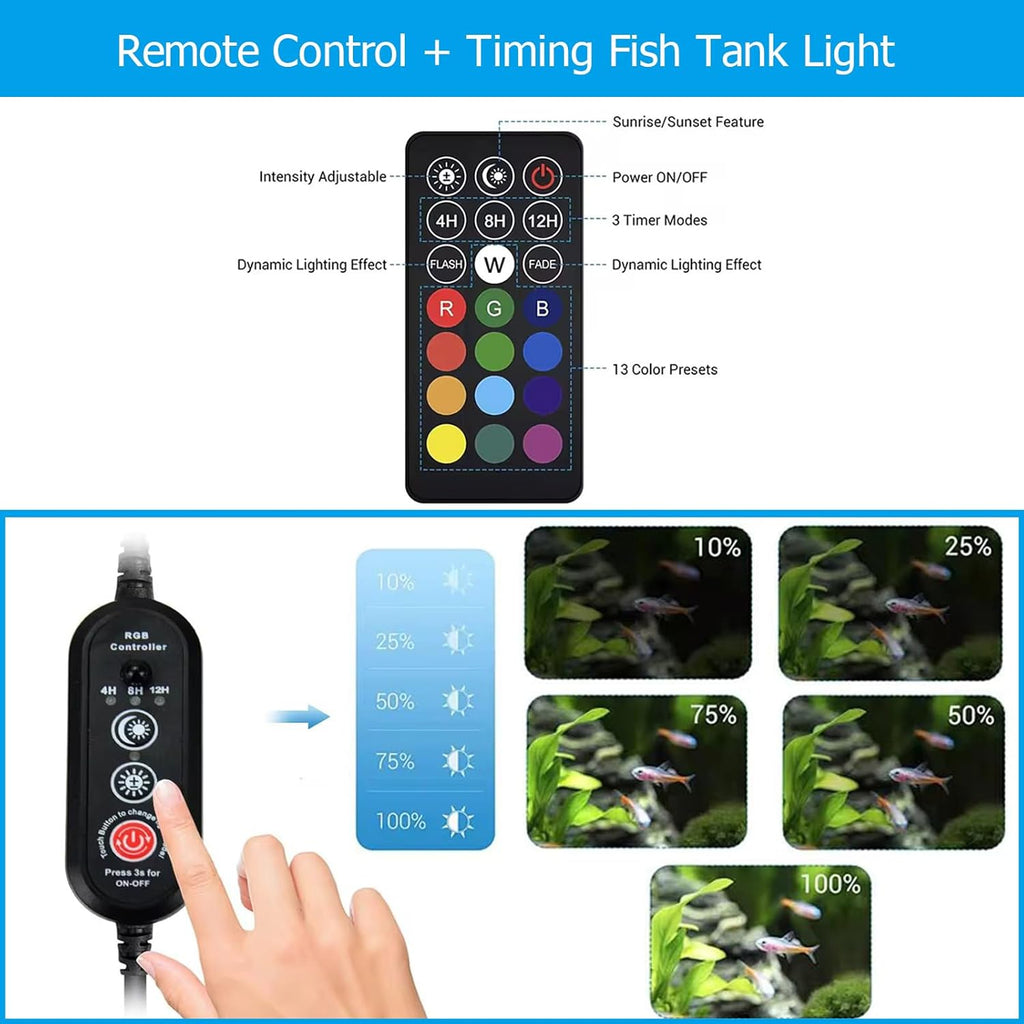 Submersible Aquarium Light,LED Aquarium Air Bubble Light,RGB Color Changing Brightness Adjustable Timing Waterproof Remote Control Fish Tank Light Bar,Aquarium Light Bubbler Wall,11inch