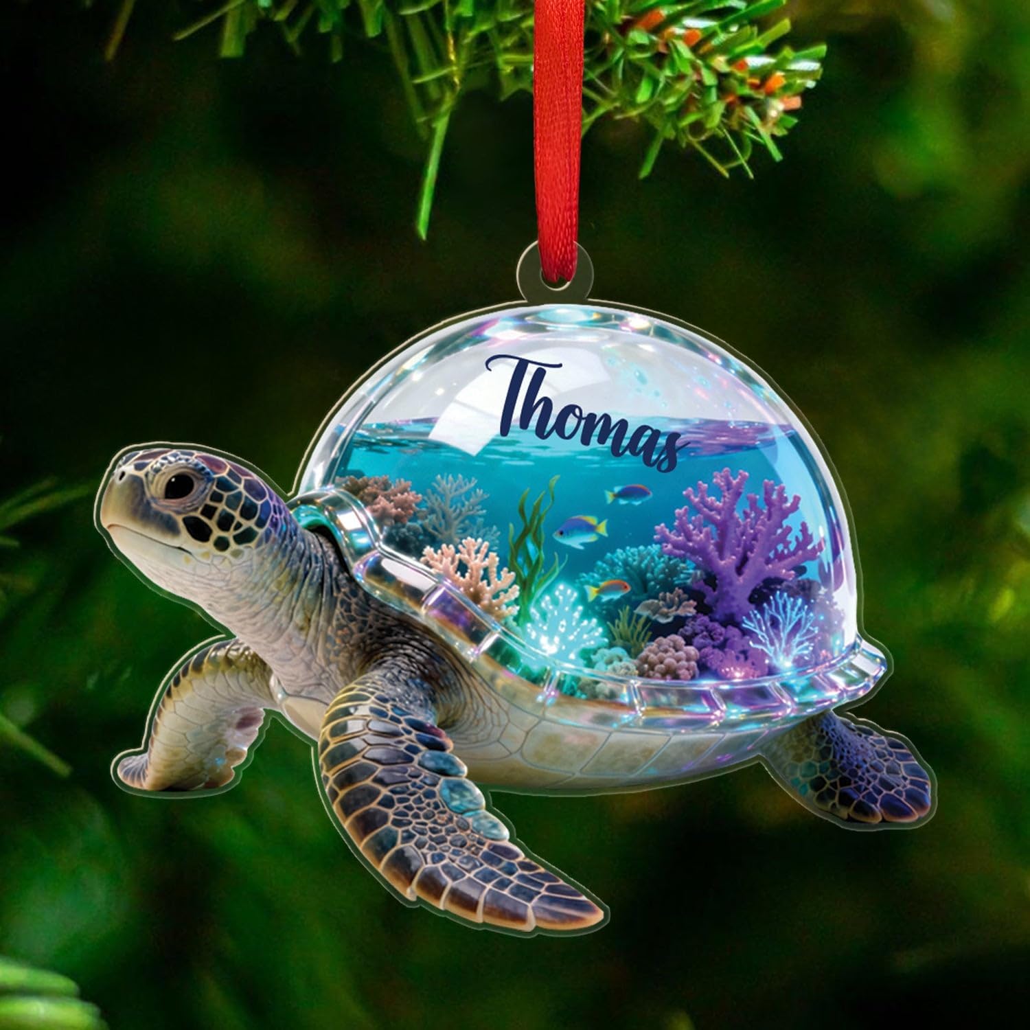 Sea Turtle Shaped Acrylic Ornament, Personalized Ocean Animal Ornament 2025, Unique Gift for Ocean Lovers, Sea Turtle Hanging Christmas Tree Decoration, Customized Name Turtle Ornaments Keepsake