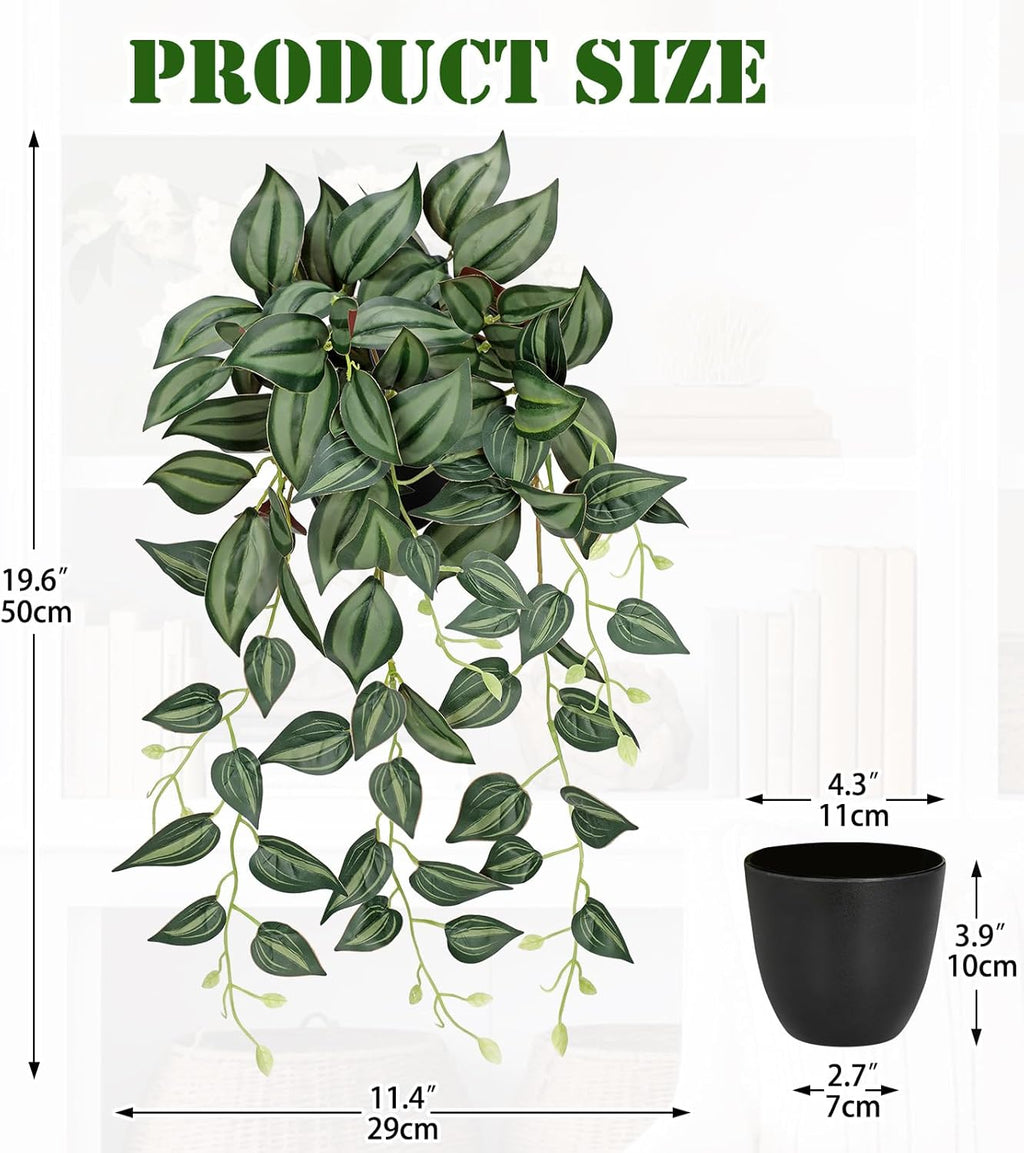 DILATATA Fake Plants Artificial Potted Plants 20 Inch Faux Peperomia Ivy Vine Plant Hanging Plant for Home Office Desk Shelf Indoor Outdoor Decor