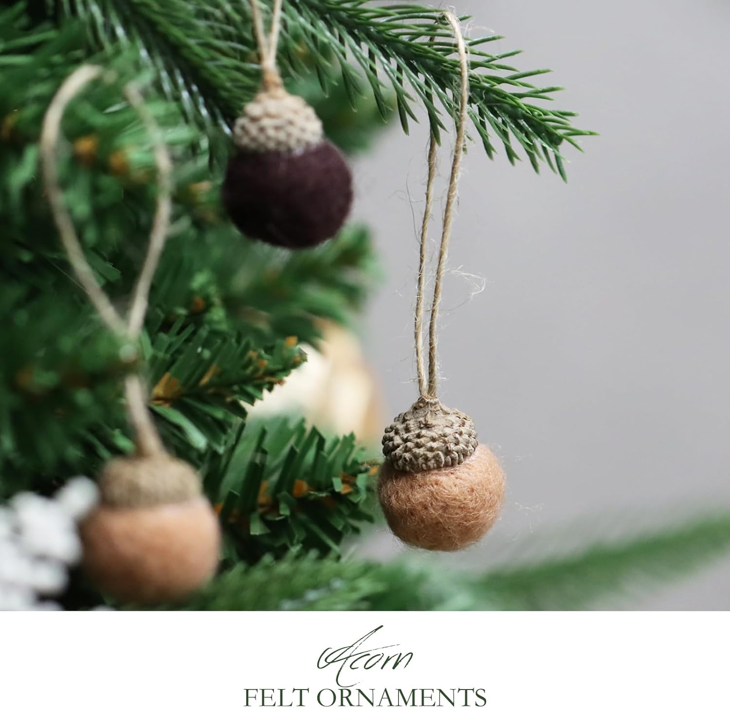 12pcs Felt Acorn Ornaments for Woodland Christmas Tree Mini Realistic Brown Handmade Acorns for Decorations Seasonal Trees Farmhouse Mantel Wall Decor
