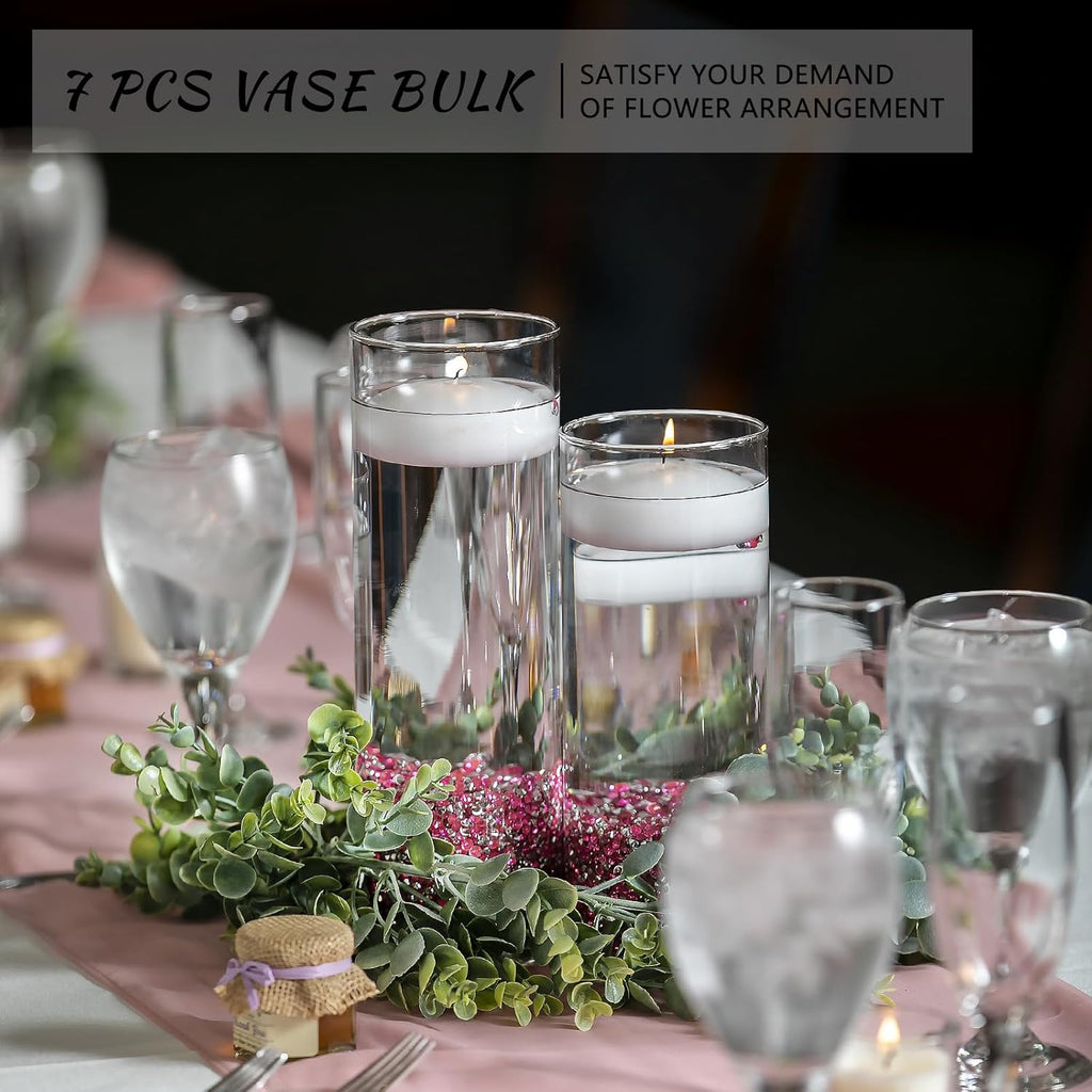 7Pcs Glass Cylinder Vase for Centerpieces Clear Glass Flower Vases Bulk, Glass Hurricane Candle Holder Tall 8 Inch Floral Vases for Table, Floating Candle Vases for Wedding Home Décor