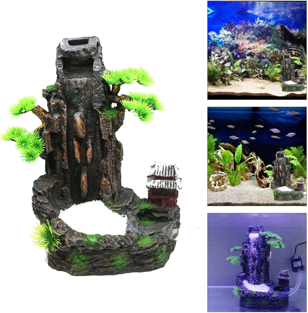Naturalistic Resin Waterfall Mountain Aquarium Ornament With Flowing Waterfall Effect For Fish Tanks Habitat Decors