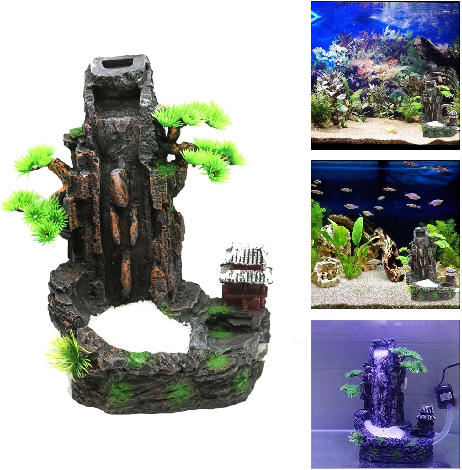 Naturalistic Resin Waterfall Mountain Aquarium Ornament With Flowing Waterfall Effect For Fish Tanks Habitat Decors