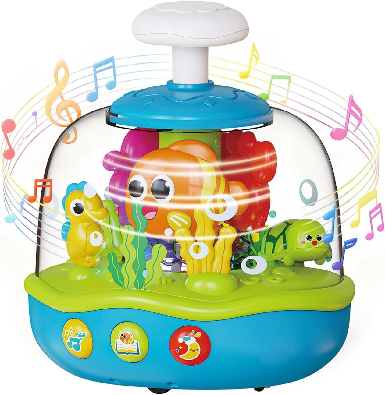 MoraBaby Baby Toys 6-12-18 Months, Press & Spin Aquarium Musical Light Up Toy | Bilingual Learning Educational Cause and Effect Toy for 1 Year Old Boy Girl, Christmas Birthday Gifts for 1-3 Year Old