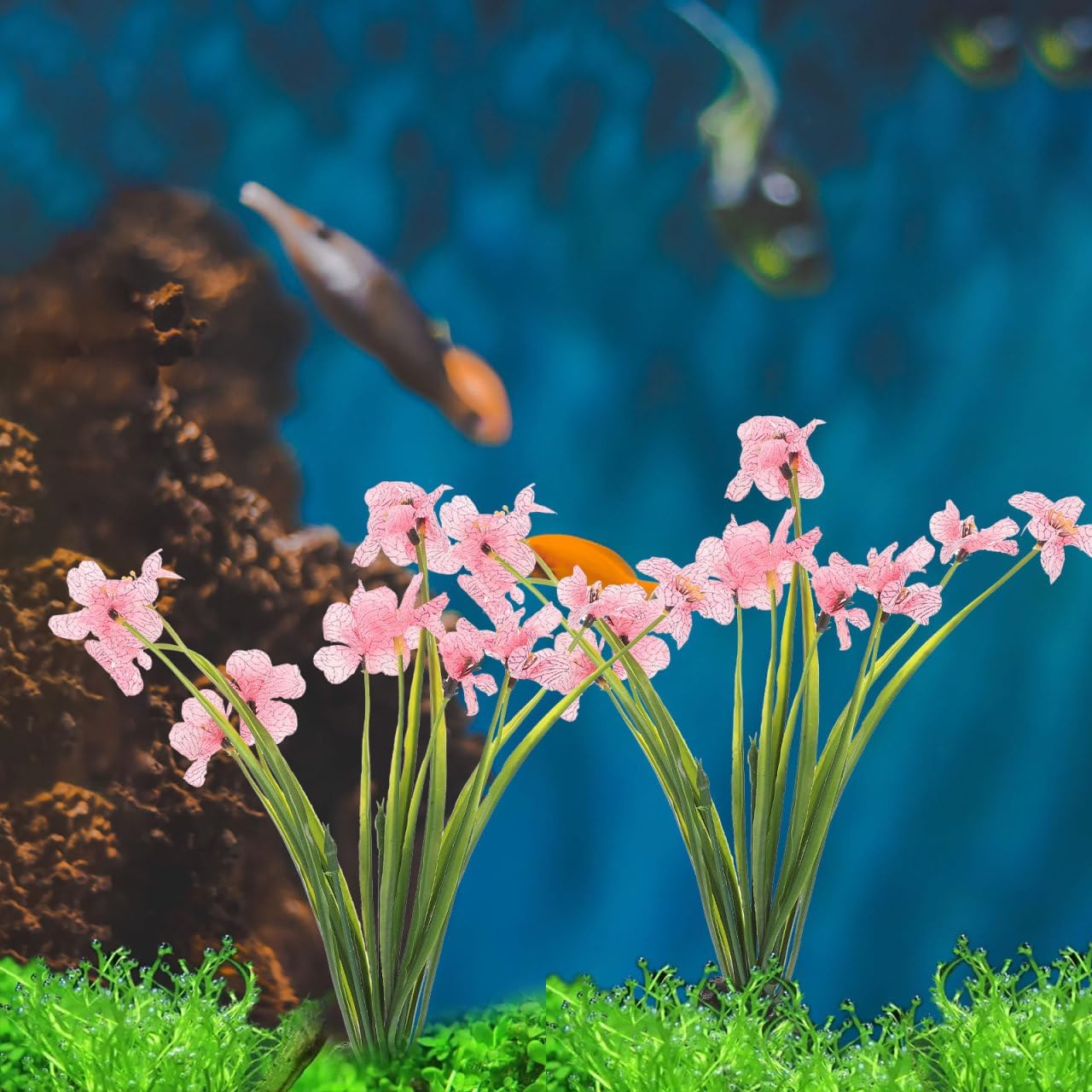 NOLITOY 4Pcs Artificial Aquarium Plants, Fish Tank Decorations Goldfish Betta Cave Accessories for Desk Top Decor (Pink)