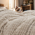 PHF Ultra Soft Flannel Fleece Blanket Queen Size, Lightweight 3D Jacquard Fleece Blanket, No Shedding, No Pilling, Luxury 340GSM Aesthetic Fluffy Cozy for Bed Room Decor, 90"x90", French Oak