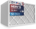 BNX TruFilter 16x24x1 Air Filter MERV 13 (12-Pack) - MADE IN USA - Electrostatic Pleated Air Conditioner HVAC AC Furnace Filters for Allergies, Pollen, Mold, Bacteria, Smoke, Allergen, MPR 1900 FPR 10