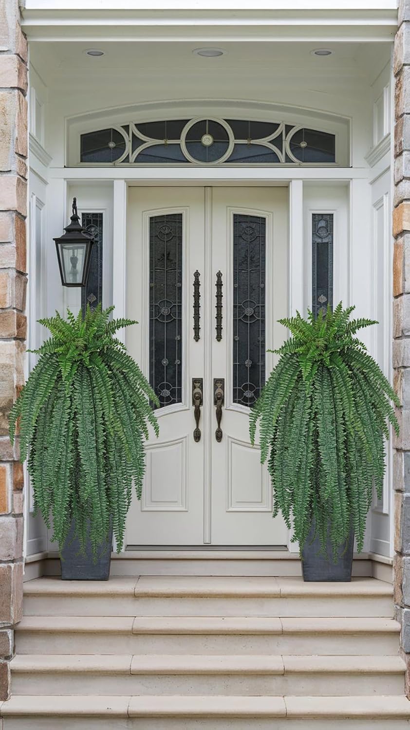 Ferns Fake Plants 59 Fronds Artificial Plants Outdoor 57" Long Fake Fern Look Real Large Plant Artificial Ferns Potted | Hanging Boston Fern | Fake Plant Shrubs for Home Garden Porch Farmhouse Decor