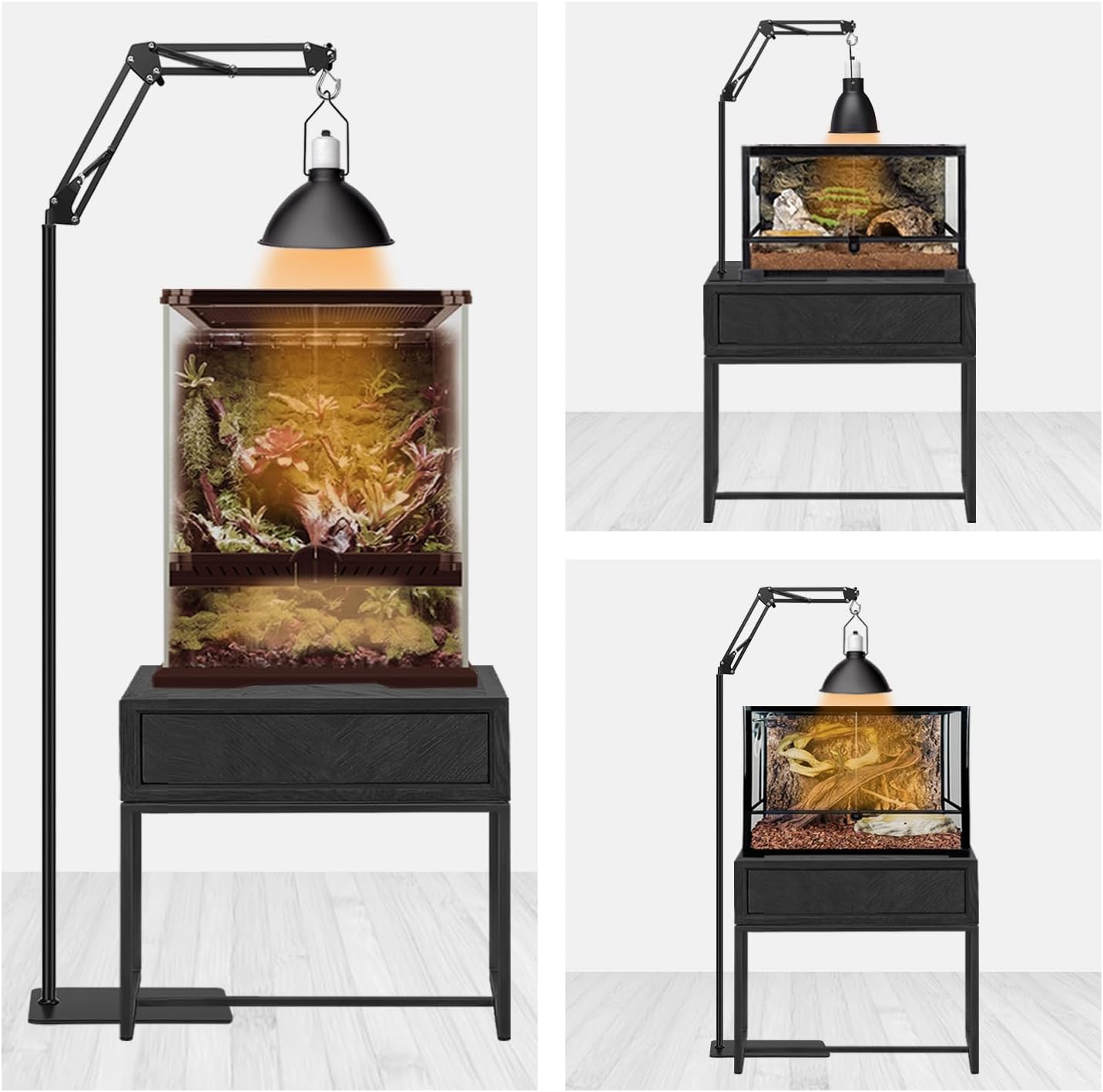 Reptile Lamp Stand, Adjustable 15.7 to 74.3 in Heat Lamp Metal Bracket Floor Light Holder for Lizards Bearded Dragons Chicks Terrarium Tank