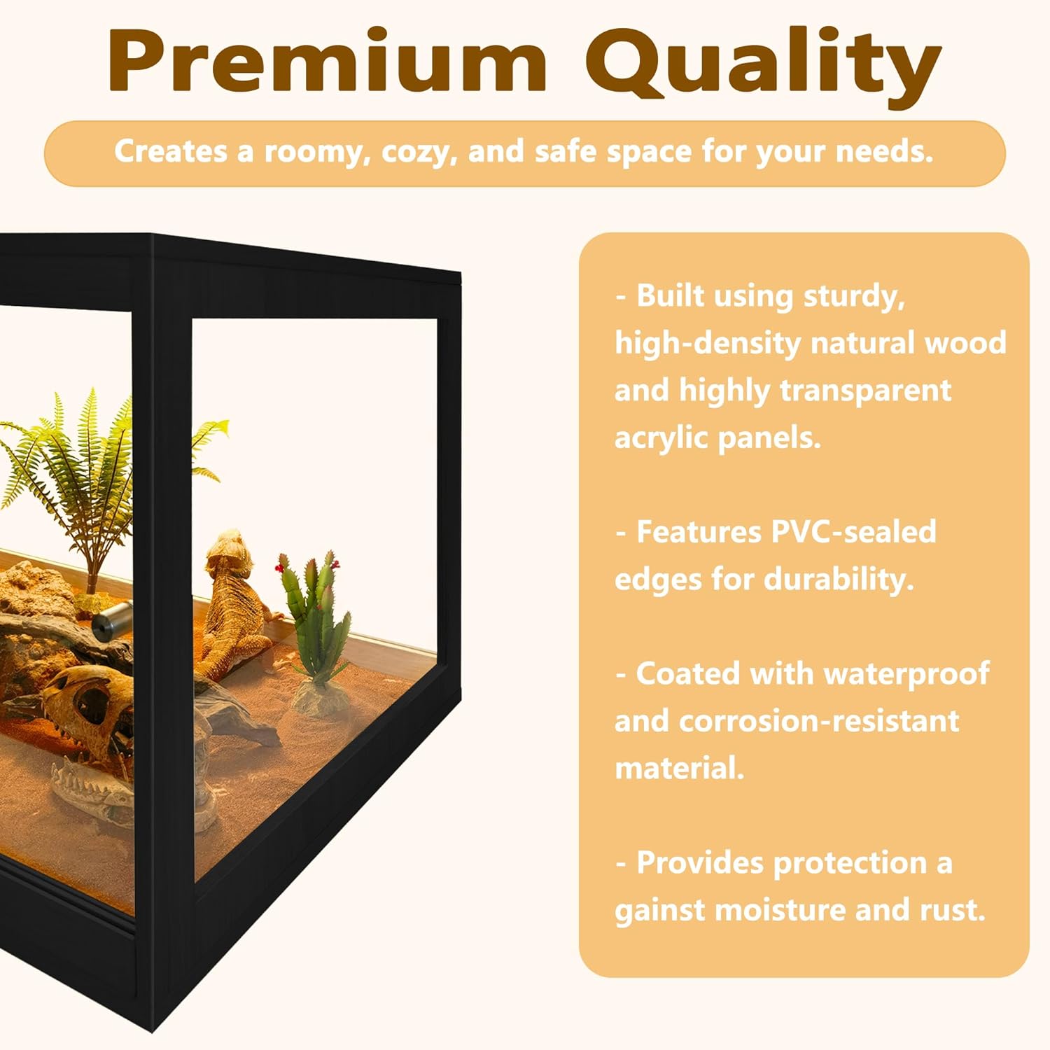 PROLEE Bearded Dragon Tank,81 Gallon Reptile Tank with Meatl Mesh Roof and Front Sliding Door, Lizard Tank,Spacious Reptile Enclosure for Snakes,Lguanas, Chameleons (Black)