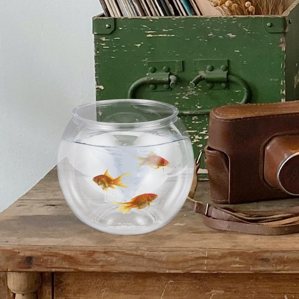 Mipcase Plastic Fish Bowl, Round Goldfish Tank Small Betta Fish Bowl Clear Fish Tank Bowl Desktop Goldfish Bowl for Home Decor