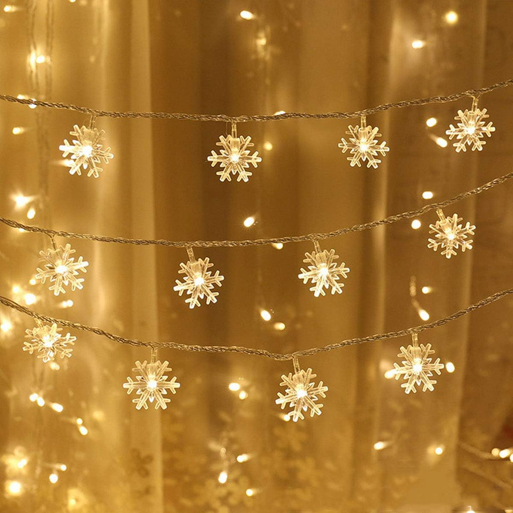 WesGen Christmas Lights,Color Change Snowflake String Lights Battery Operated Waterproof 20ft, 40LED for Xmas Garden Patio Bedroom Party Decor Christmas Decorations,Eight Modes, Warm White & White
