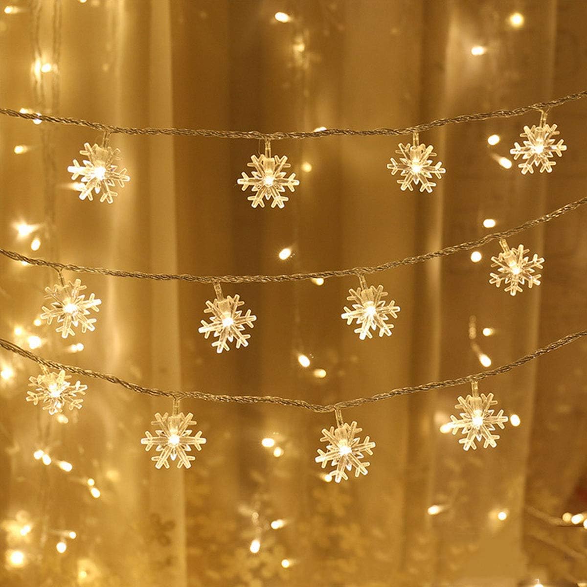 WesGen Christmas Lights,Color Change Snowflake String Lights Battery Operated Waterproof 20ft, 40LED for Xmas Garden Patio Bedroom Party Decor Christmas Decorations,Eight Modes, Warm White & White